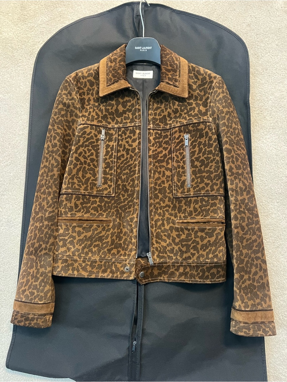 Saint Laurent Brown Leopard-Print Suede Bomber Jacket